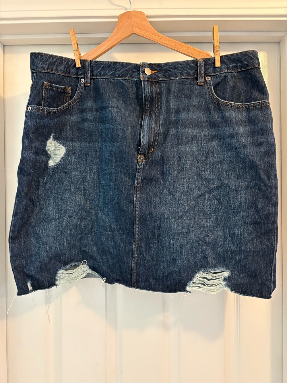 Time and Tru Distressed Dark Blue Denim Mini Skirt